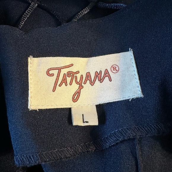 Tatyana Alina Pencil Dress in Navy Bow size Large Short Sleeve Fishnet Neckline - Picture 10 of 13